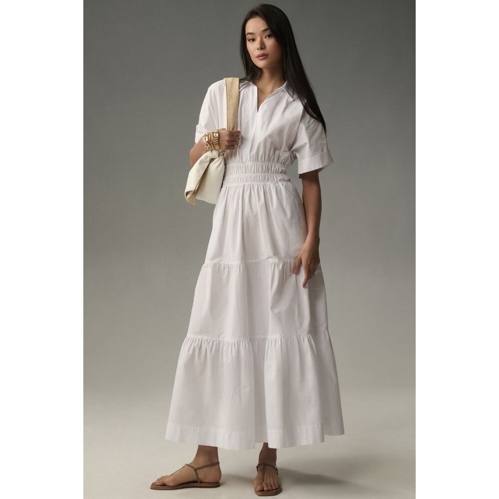NWT by Anthropologie Somerset Maxi in White Cotton Shirt Edition Dress XS